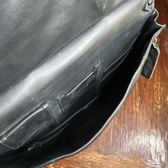 Vintage Eurodesign Black Leather Portfolio Bag With Shoulder Strap & Buckle Clos - Picture 12 of 12